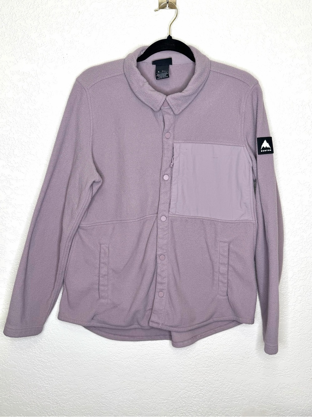 Burton Hearth Snap-Up Fleece Shirt Jacket Lavender Womens Sz L Snowboarding Ski